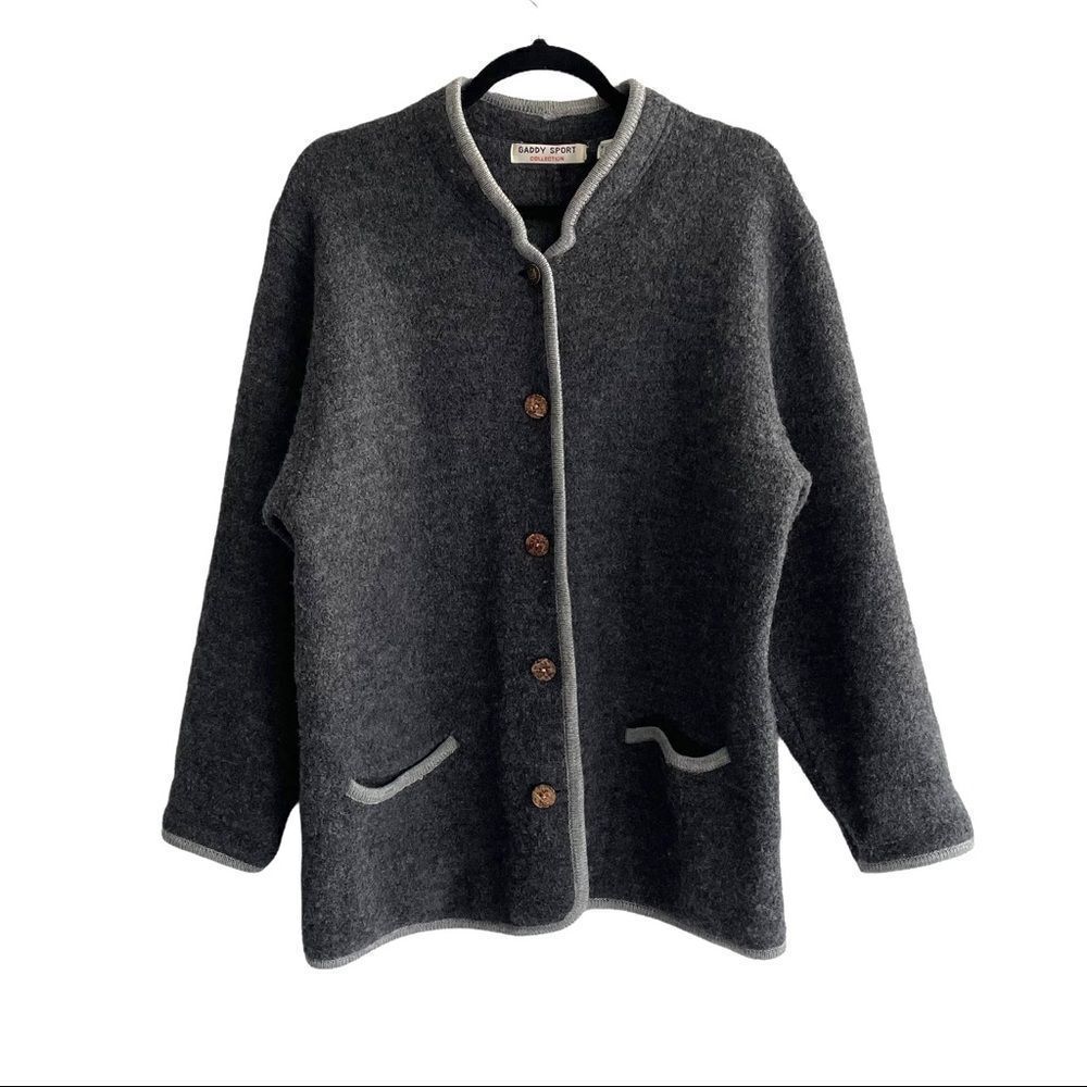 GADDY SPORT Vintage Wool Button Front Cardigan Sweater Gray XL